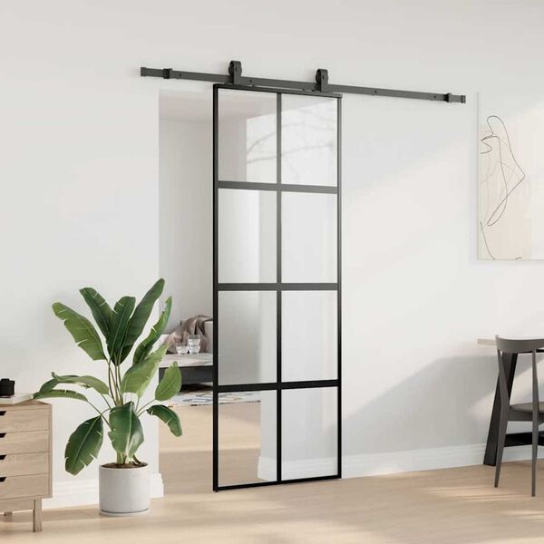 vidaXL Schuifdeur met beslagset 76x205 cm gehard glas zwart