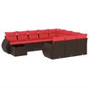 vidaXL 11-delige tuinbankset met kussens, bruin polyrotan