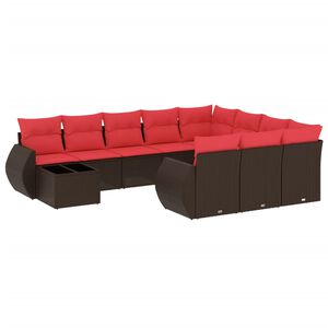 vidaXL 11-delige tuinbankset met kussens, bruin polyrotan
