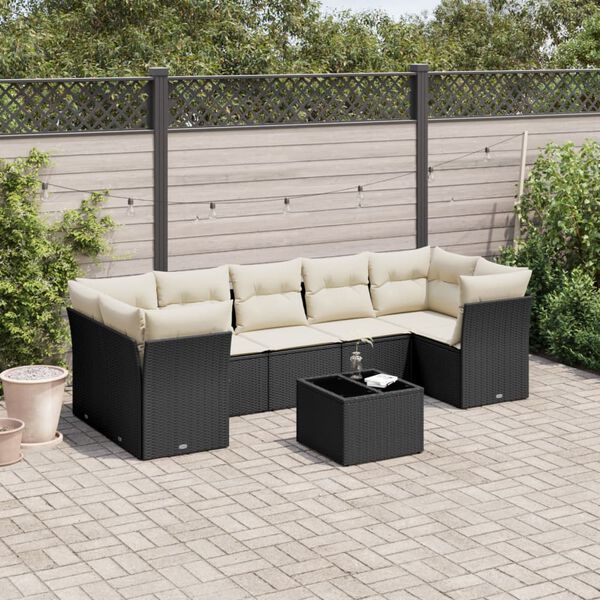 vidaXL 8-delige Loungeset met kussens poly rattan zwart