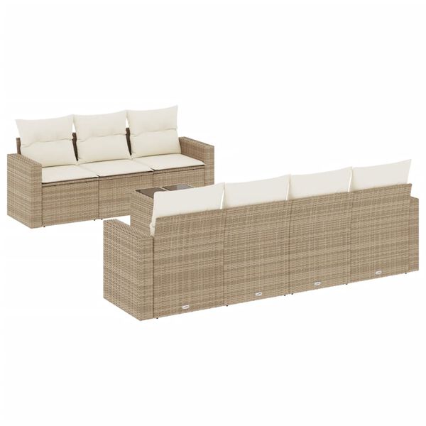 vidaXL 8-delige Loungeset met kussens poly rattan beige