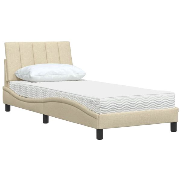 vidaXL Bed met matras "Hanko" stof cr&egrave;mekleurig 80x200 cm