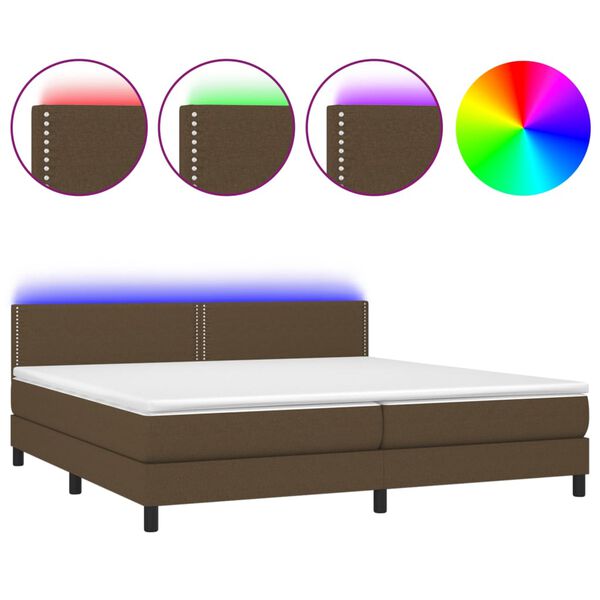 vidaXL Boxspring met matras en LED stof donkerbruin 200x200 cm