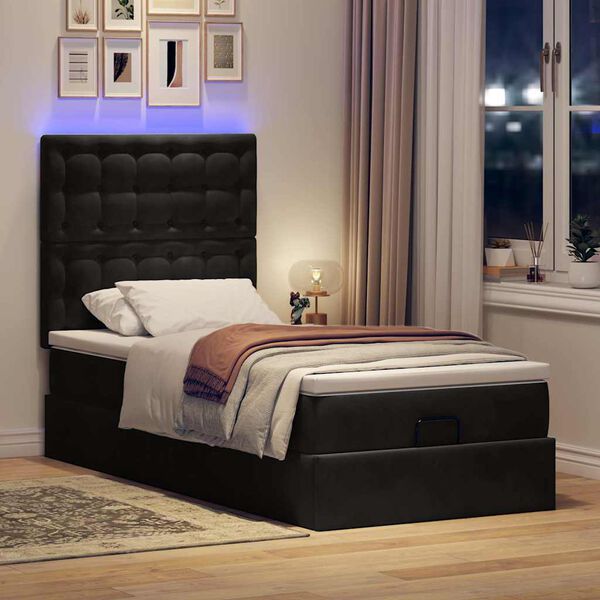 vidaXL Ottoman bed met matrassen en LED's 90x200cm fluweel zwart