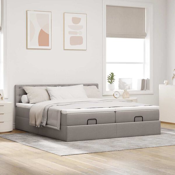 vidaXL Ottoman bed met matrassen 180x200cm stof taupe