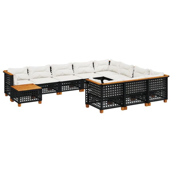 vidaXL 11-delige Loungeset met kussens poly rattan zwart