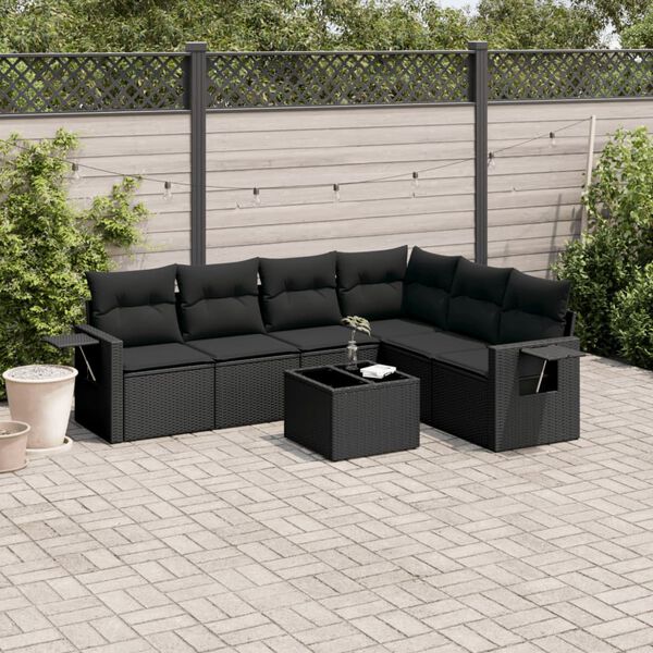 vidaXL 7-delige Loungeset met kussens poly rattan zwart