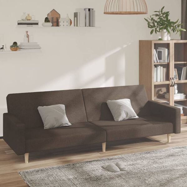 vidaXL Slaapbank 2-zits stof donkerbruin