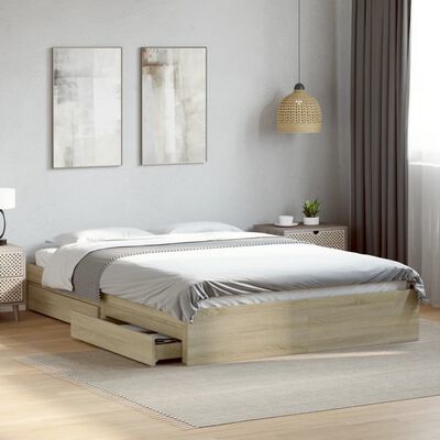 vidaXL Bedframe met lades bewerkt hout sonoma eikenkleurig 150x200 cm