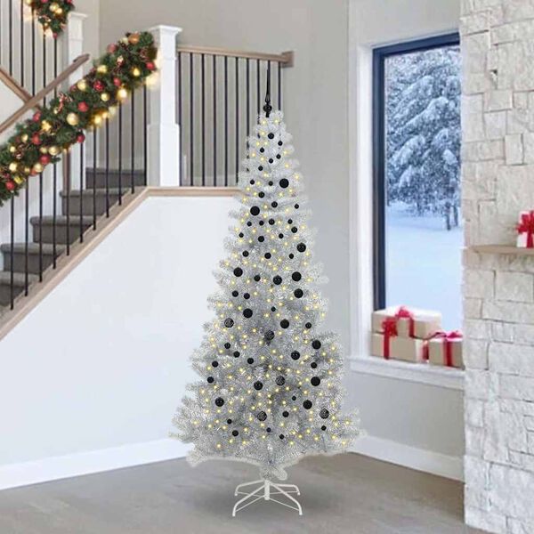 vidaXL Kerstboom met 300 LED met standaard Zilver 240 cm PET