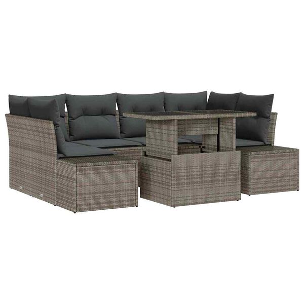 vidaXL Tuin Sofa Set 7 pcs Grijs Poly Rattan en Poedergecoat Staal