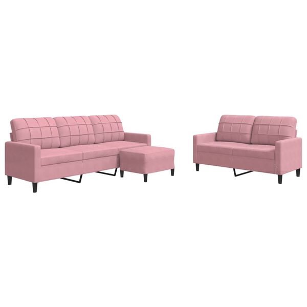 vidaXL 3-delige Loungeset met kussens fluweel roze
