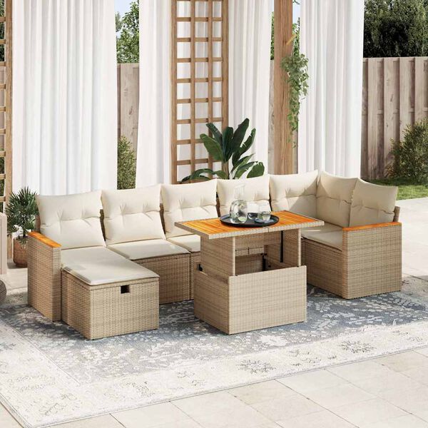 vidaXL 5-delige Loungeset met kussens poly rattan beige