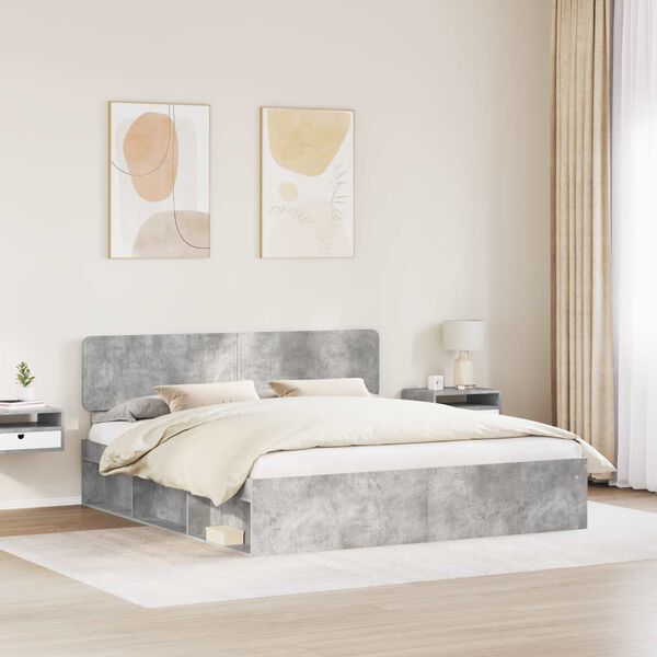 vidaXL Bedframe met hoofdeinde Beton 180 x 200 cm Massief grenenhout