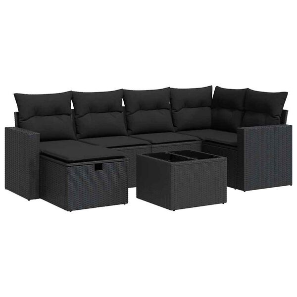 vidaXL 7-delige Loungeset met kussens poly rattan zwart