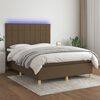 vidaXL Boxspring met matras en LED stof donkerbruin 140x200 cm