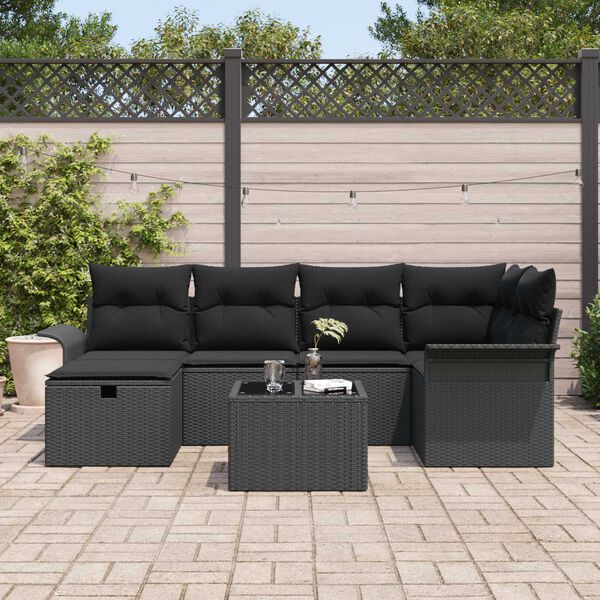 vidaXL Tuin Sofa Set met kussen met opslag 7 pcs Zwart poly rattan