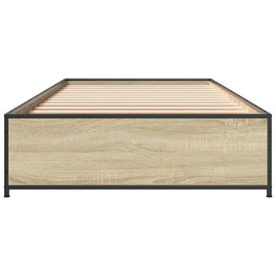 vidaXL Bedframe bewerkt hout en metaal sonoma eikenkleurig 75x190 cm