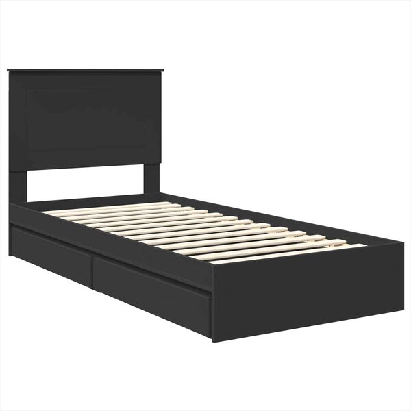 vidaXL Opslag bed met hoofdeinde Zwart 75 x 190 cm Bewerkt hout