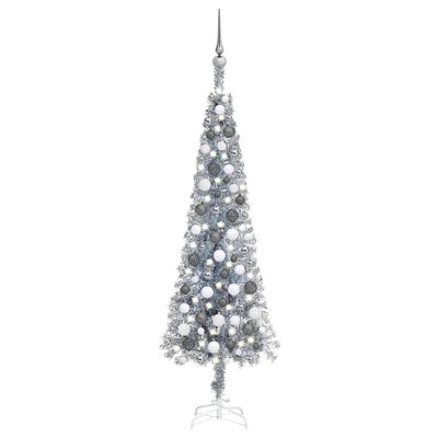 vidaXL Kunstkerstboom met verlichting en ballen smal 120 cm zilver