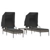 vidaXL Ligbedden 2 st met luifels en tafel poly rattan grijs