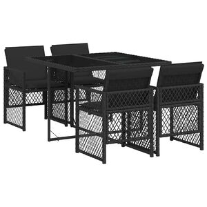 vidaXL 5-delige Tuinset met kussens poly rattan zwart