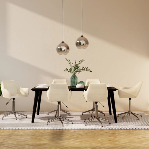 vidaXL Eetkamerstoelen draaibaar 6 st stof cr&egrave;mekleurig
