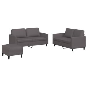 vidaXL 3-delige Loungeset met kussens kunstleer grijs