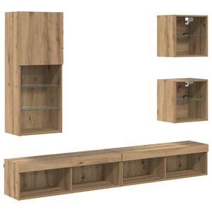 vidaXL TV Wand Eenheden met LED 5 st Artisan Eiken 100 x 30 x 30 cm