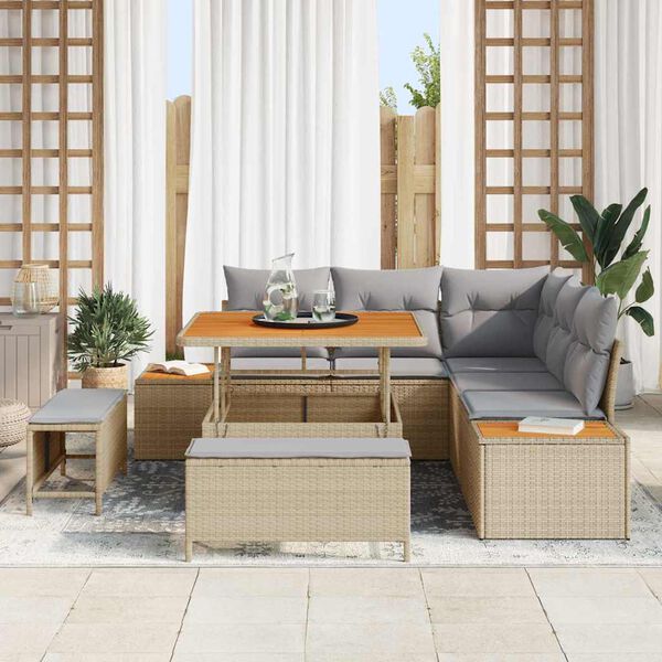 vidaXL Tuin Sofa Set met kussen met opslag Beige Poly riet
