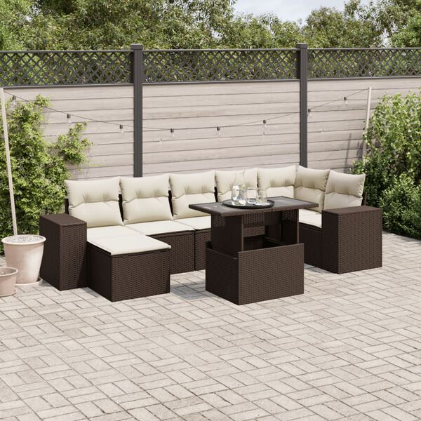 vidaXL 8-delige Loungeset met kussens poly rattan bruin