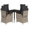 vidaXL 5-delige Tuinset met kussens poly rattan grijs