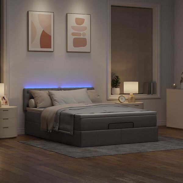 vidaXL Bed poef met matras en LED's 140x190 cm stof taupe