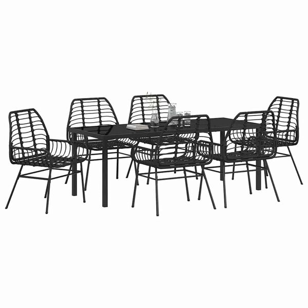 vidaXL Tuin eettafelset 7 pcs Zwart poly rattan