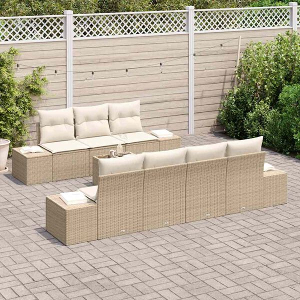 vidaXL Tuin Sofa Set met kussen 8 pcs Beige poly rattan