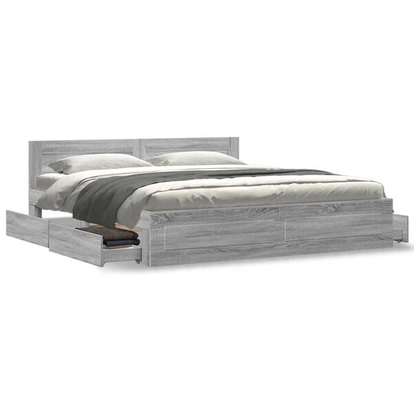 vidaXL Bedframe met hoofdeinde bewerkt hout grijs sonoma 180x200 cm