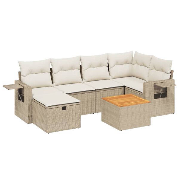 vidaXL 7-delige Loungeset met kussens poly rattan beige