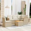 vidaXL 6-delige Loungeset met kussens poly rattan beige
