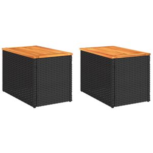 vidaXL Tuinbijzettafels 2 st 55x34x37 cm hout poly rattan zwart