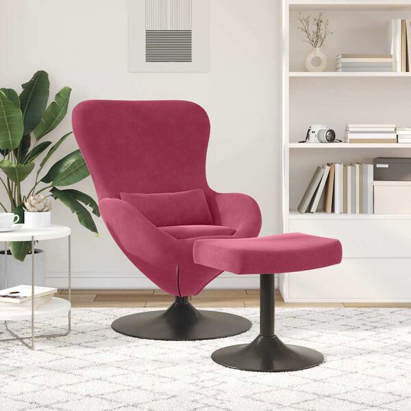 vidaXL Egg Chair met Voetsteun Wijnrood Fluweel