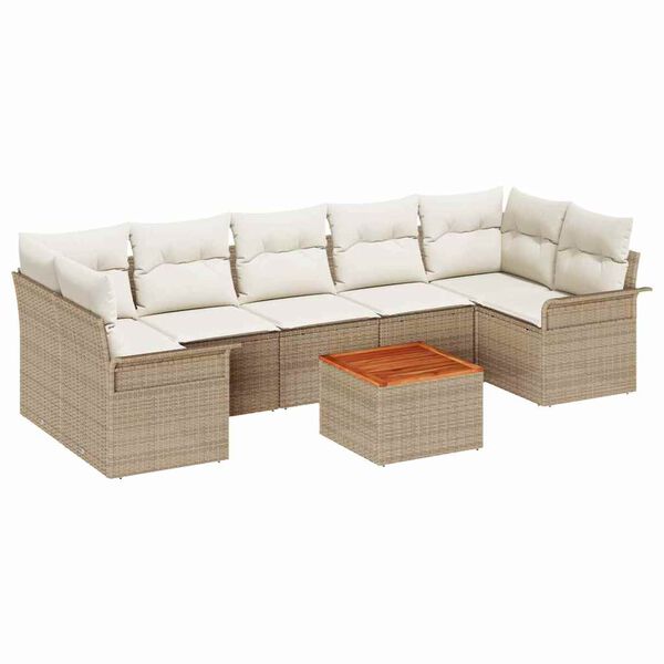 vidaXL Tuinbankenset met kussen 8 pcs Beige poly rattan