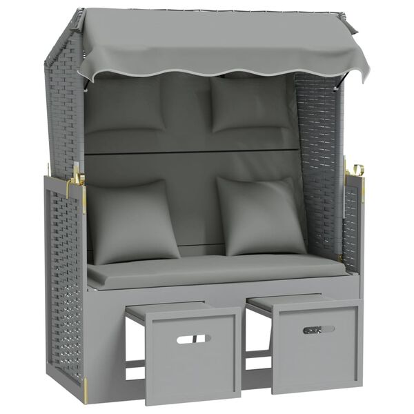 vidaXL Strandstoel met kussens poly rattan en massief hout grijs