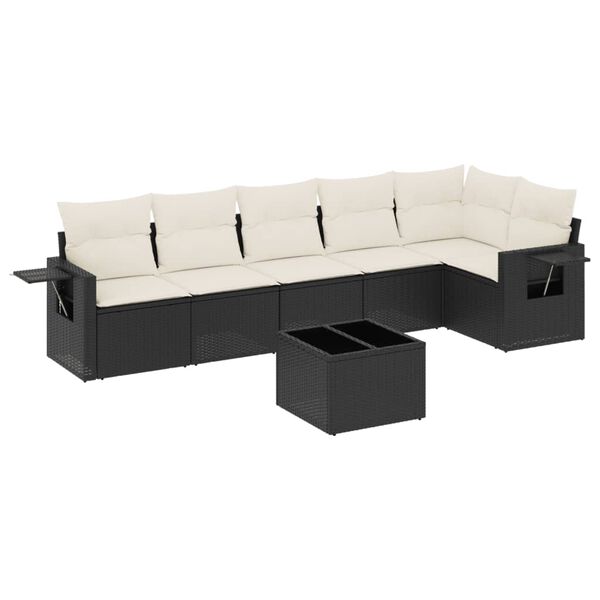 vidaXL 7-delige Loungeset met kussens poly rattan zwart