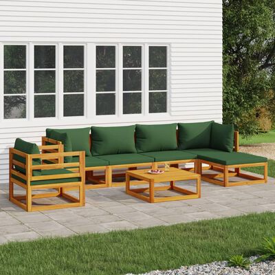 vidaXL 7-delige Loungeset met groene kussens massief hout