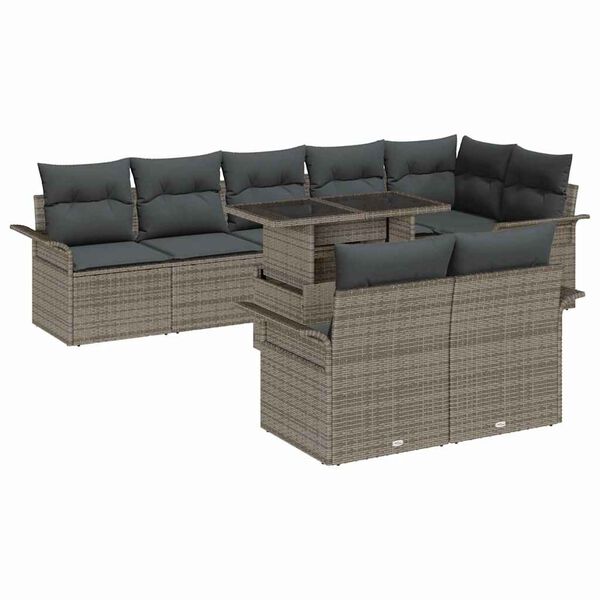 vidaXL Tuin Sofa Set met kussen met opslag 9 pcs Grijs Poly riet
