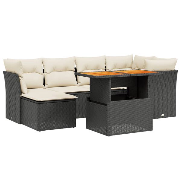 vidaXL 7-delige Loungeset met kussens poly rattan zwart