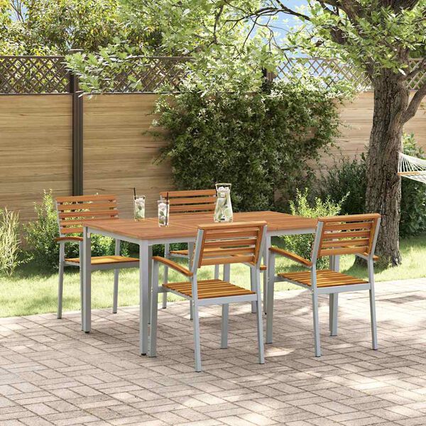 vidaXL Tuin Eetset 5 pcs Grijs en bruin Staal en massief acaciahout