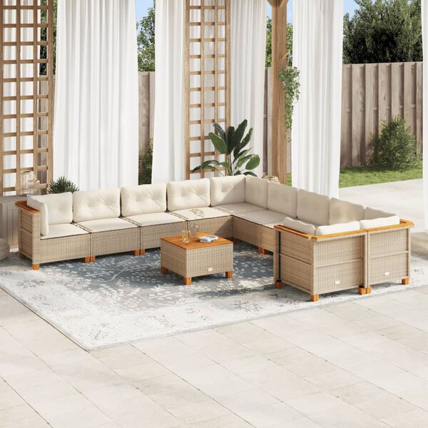 vidaXL 11-delige Tuinset met kussens poly rattan beige