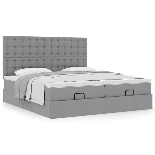 vidaXL Ottoman bed met matrassen 180x200cm stof lichtgrijs