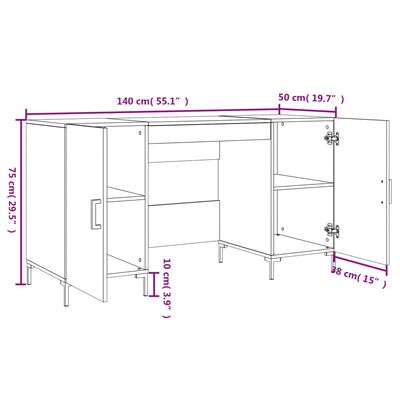 vidaXL Bureau 140x50x75 cm bewerkt hout bruin eikenkleur